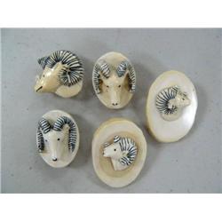 Lot of 5 Carved Ivory Ram's Heads