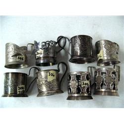 Lot of 8 Russian decorative silver cup holders with stags and horses