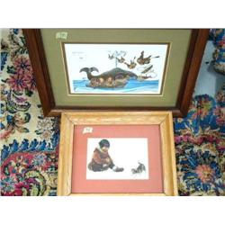 2 prints, Eskimo Whalers - Hmong, numbered print, and Eskimo Boy with Husky Pup