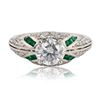Image 1 : 1.14 ctw Diamond and 0.46 ctw Emerald Platinum Ring (1.77 ctw Diamonds)