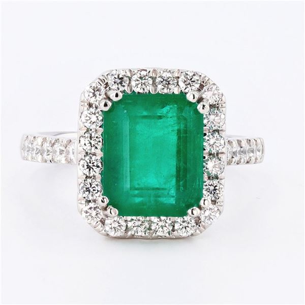 3.91 ctw Emerald and 0.60 ctw Diamond Platinum Ring (GIA CERTIFIED)