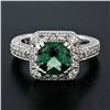 Image 2 : 14K White Gold 3.65 ctw Cushion Checkerboard Green Tourmaline & Diamond Halo Rin