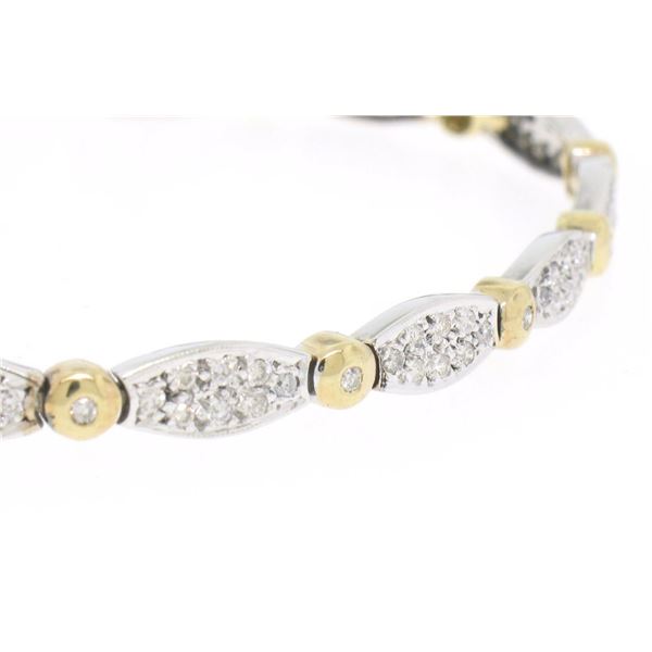 14k Two Tone Gold 7" 1.74 ctw Pave and Burnish Set Round Diamond Tennis Bracelet