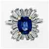 Image 5 : Vintage Platinum 3.43 ctw AGL Cushion Sapphire & Diamond Ballerina Cocktail Ring