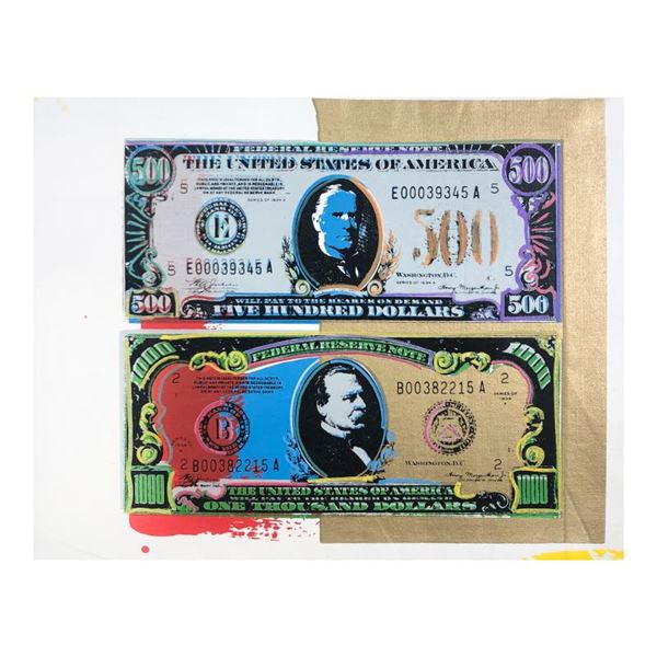 500 and 1000 Dollar Bills by Steve Kaufman (1960-2010)