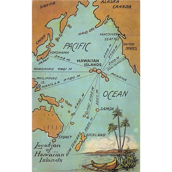 Location of Hawaiian Islands Map Vintage Postcard