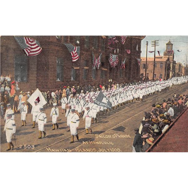 Sailors Parade Honolulu Hawaiian Islands 1908 Postcard