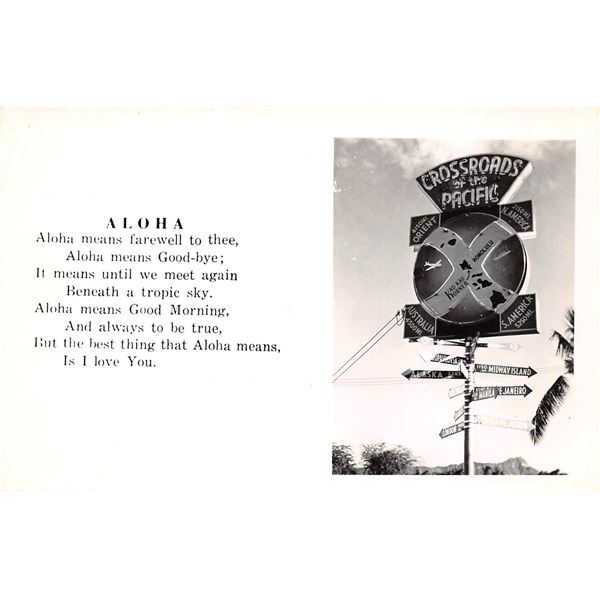 Real Photo "Aloha" Poem & Crossroads of the Pacific Postcard