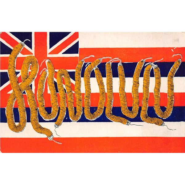 Hawaiian Flag Honolulu Antique Postcard