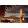 Image 1 : Man & Surfboard With Outrigger & Diamond Head Vintage Postcard