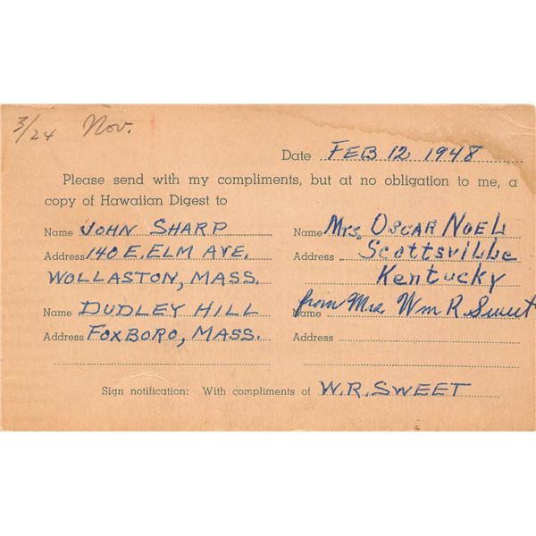 Hawaiian Digest Business Reply Card Postal Used