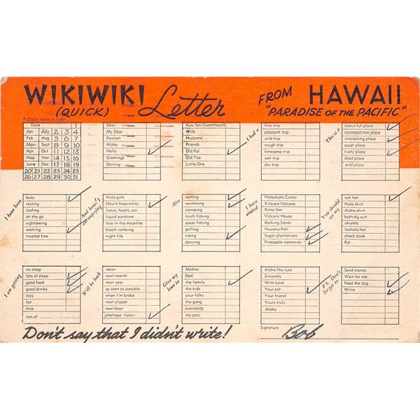 Wikiwiki Letter From Hawaii  Paradise of the Pacific  Correspondence Postcard