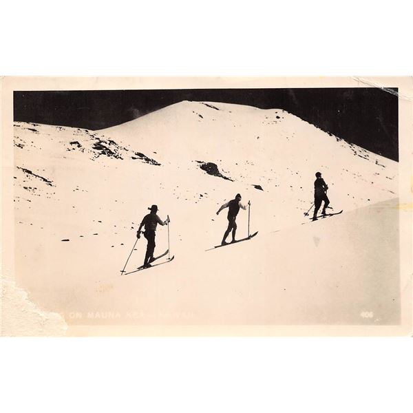 Real Photo Snow Skiing on Mauna Kea - Hawaii Postcard