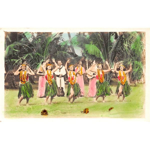 Tinted Real Photo Hawaiian Hula Girls Postcard