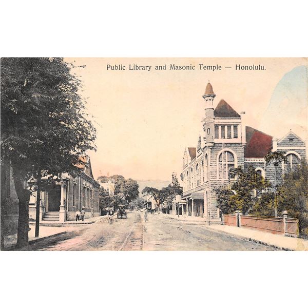 Public Library & Masonic Temple - Honolulu, Hawaii Postcard