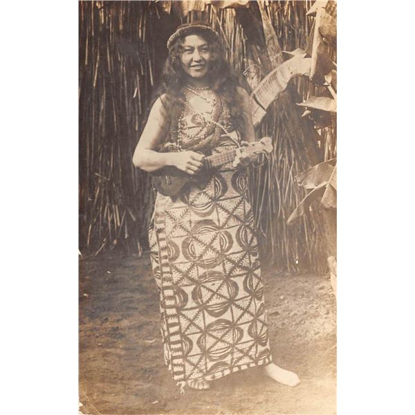 Hawaiian Hula Girl & Ukulele Real Photo Hawaii Postcard