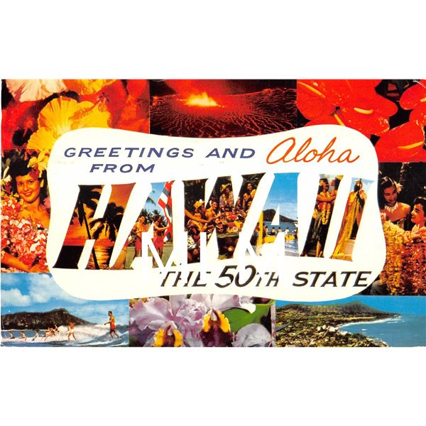 Greetings from & Aloha From Hawaii The 50th State Postcard