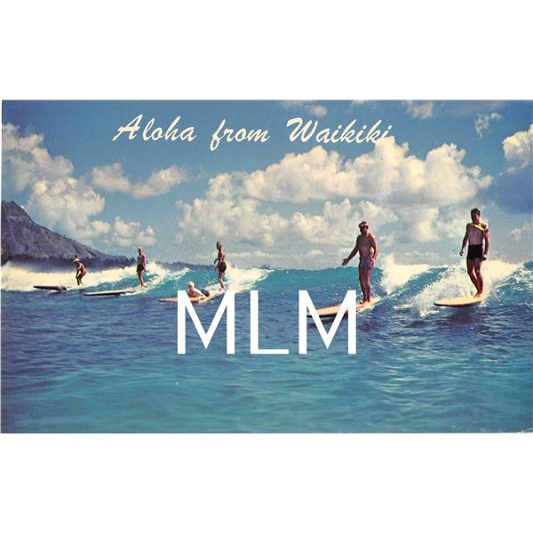 Aloha From Waikiki Surfers Riding Wave Postcard