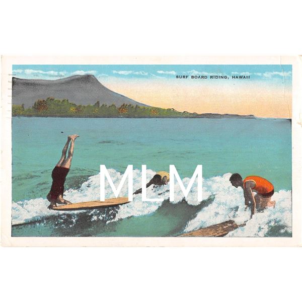 Surfer on Head Board Riding at Diamond Head, Hawaii Postcard