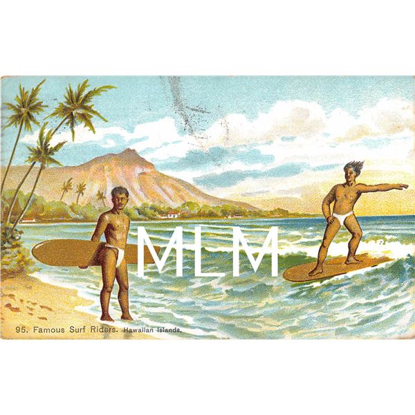 Famous Surf Riders Hawaiian Islands Diamond Head Private Mailing Postcard