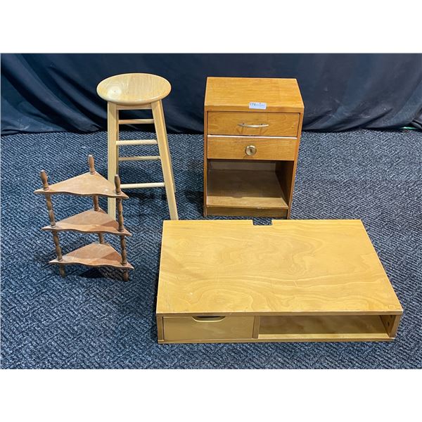 Assortmet Of Shelves, Chair, And Corner Side Tables