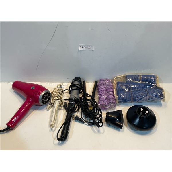 Assortment Of Hair Heat Supplies And Rollers