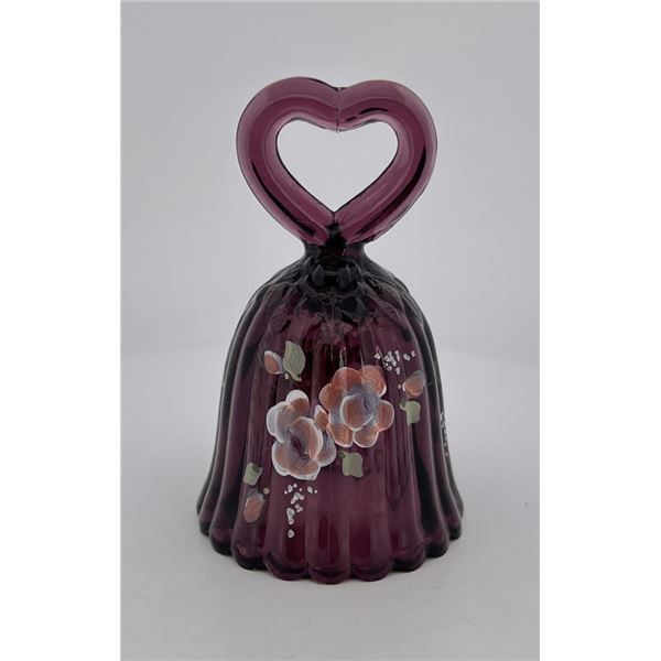 Fenton Glass Painted Purple Heart Bell