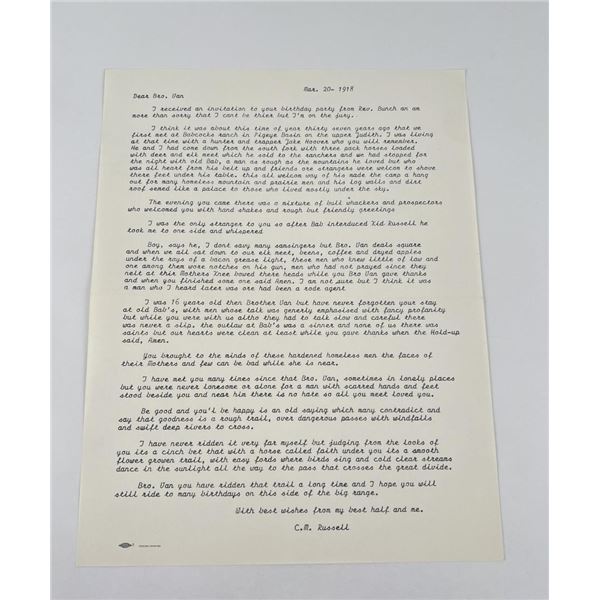 Charles M Russell Montana Letter