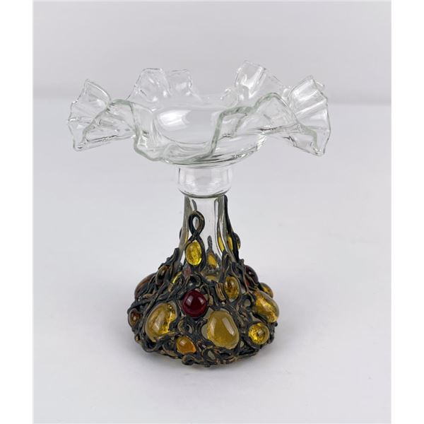 Antique Metal and Glass Overlay Vase