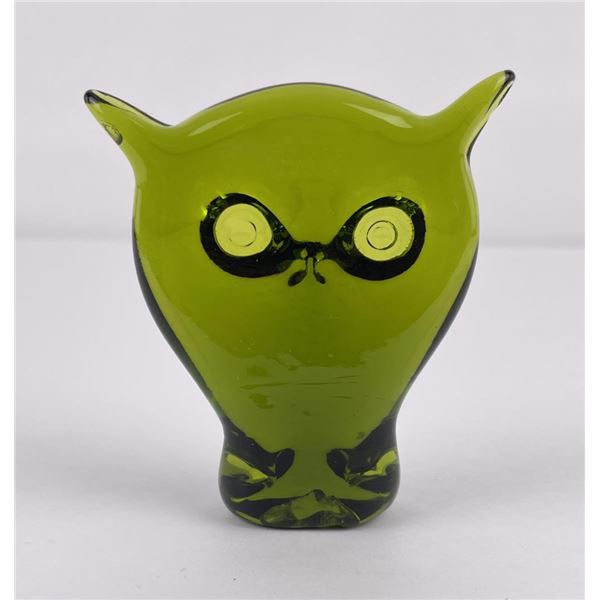 Mid Century Viking Glass Owl Paperweight