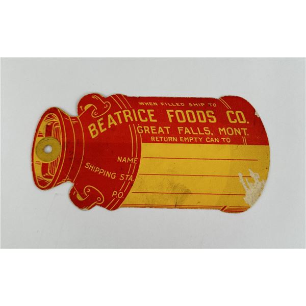 Beatrice Foods Great Falls Montana Milk Can Tag