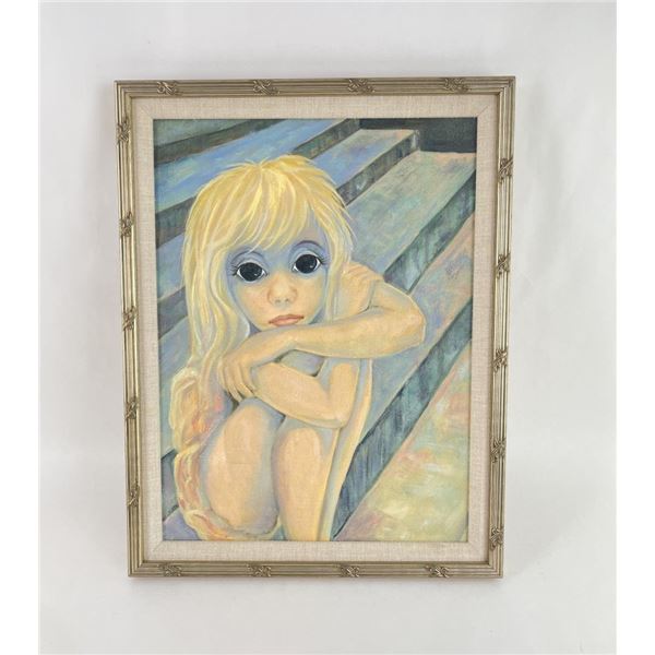 Mid Century Margaret Keane Big Eye Girl Painting