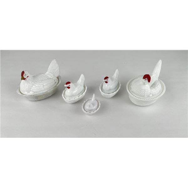 Antique Milk Glass Hen on Nest Dishes