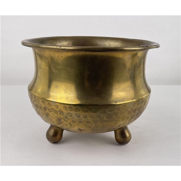 Antique Hammered Brass Three Legged Planter