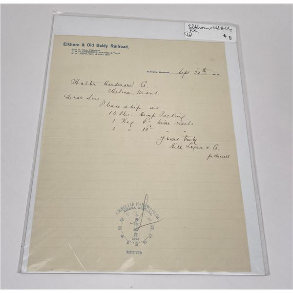 Elkhorn & Old Baldy Railroad Montana Letterhead