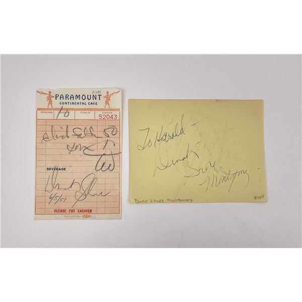 Dinah Shore Autograph Receipt from Paramount Cafe