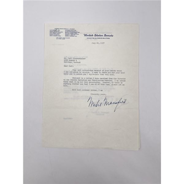 Mike Mansfield Montana Senator Letters
