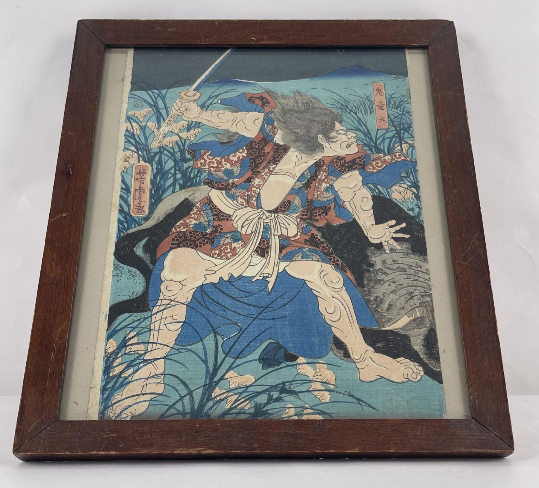 Antique Japanese Samurai Warrior Woodblock Print