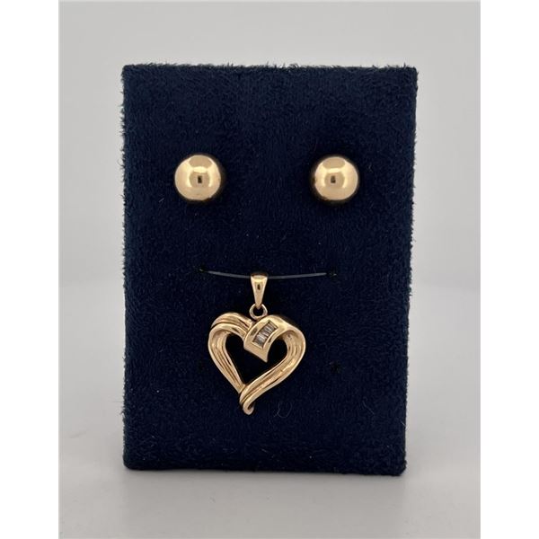 10k Gold Earrings and Heart Pendant