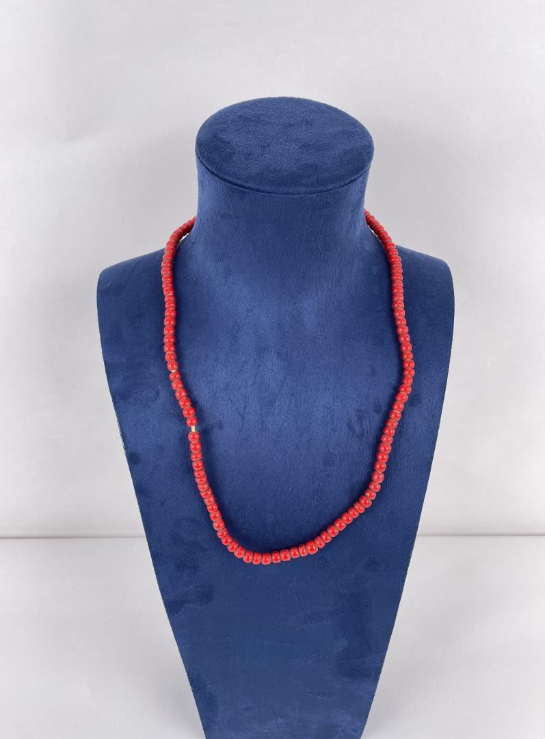 Antique Venetian Cranberry Red White Heart Trade Beads Necklace | 5-5.5mm 24 Inch Pre-Owned