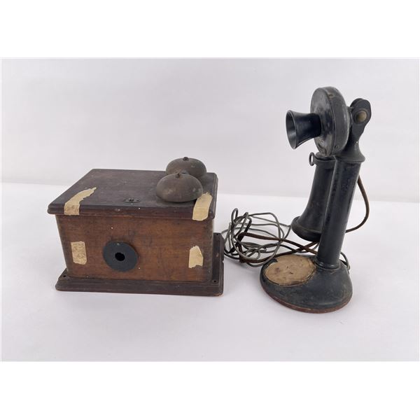 Antique Candlestick Phone and Ringer Box