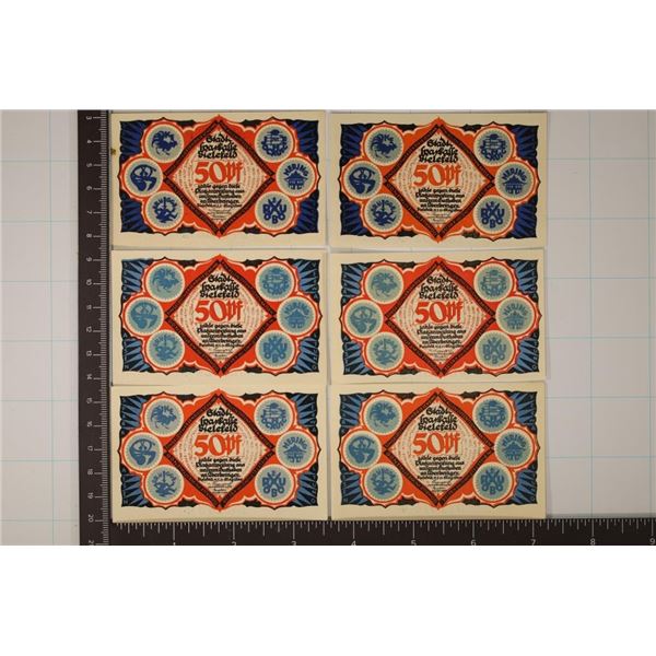 6 PIECE SET 1921 GERMAN "BIELEFELD" 50 PFENNIG