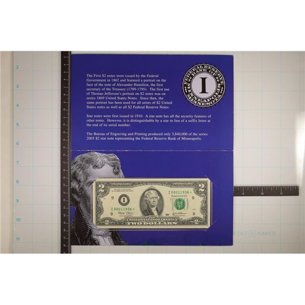 2003 $2 FRN STAR NOTE MINNEAPOLIS CRISP UNC