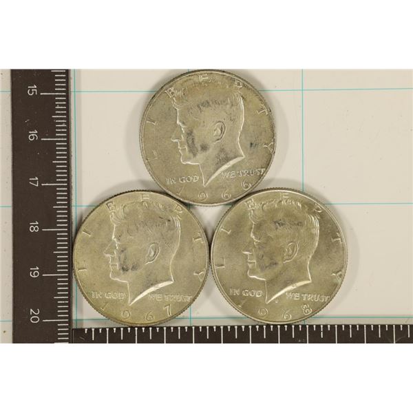 1966, 67 & 1968-D 40% SILVER JOHN F. KENNEDY HALF