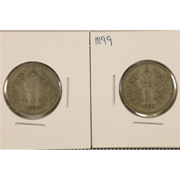 1898 & 1899 AUSTRIA SILVER 1 KORONA COINS .2684