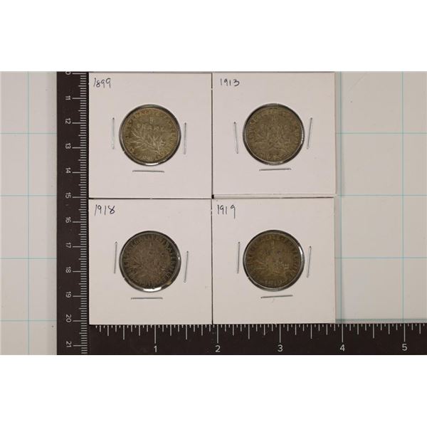 1899, 1913, 1918 & 1919 SILVER FRANCE 1 FRANCS