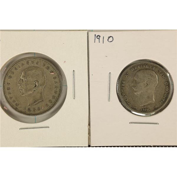 1910 GREECE SILVER 1 DRACHMAI & 1960 SILVER 20