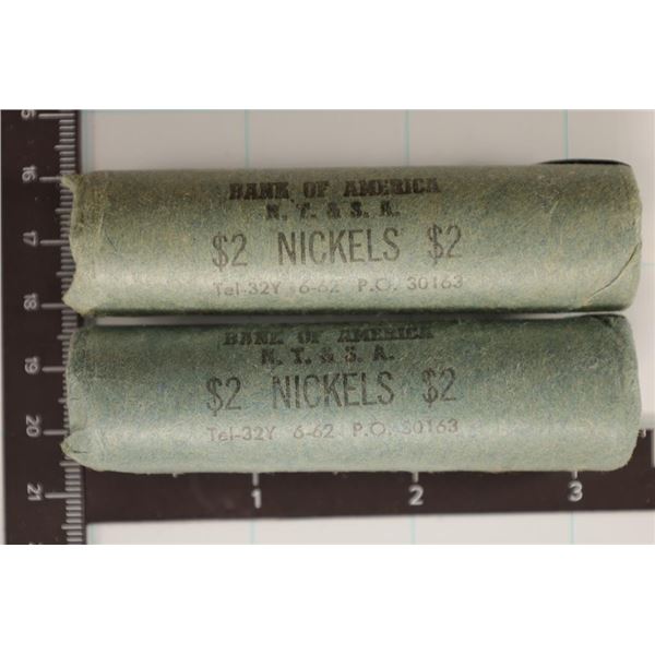 2 SOLID DATE ROLLS OF 1962-D JEFFERSON NICKELS BU