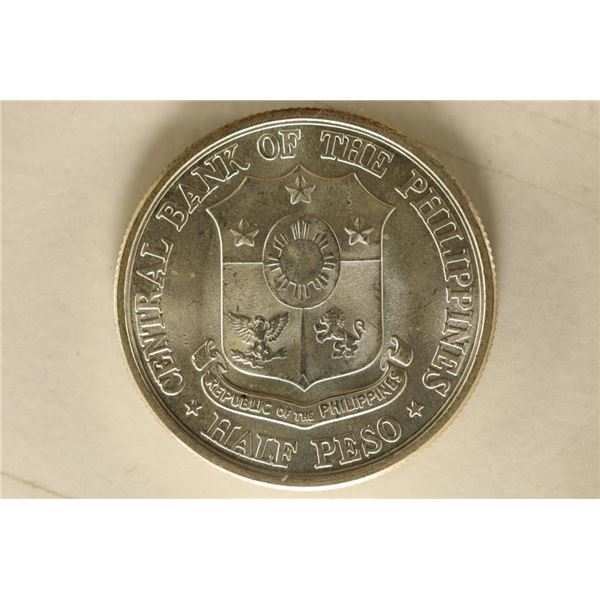 1961 PHILIPPINES SILVER HALF PESO BU .3617 OZ. ASW