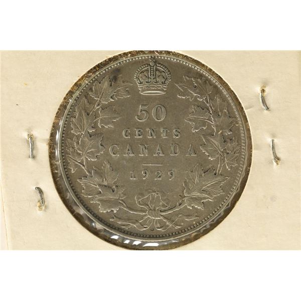 1929 CANADA SILVER 50 CENTS .3000 OZ. ASW